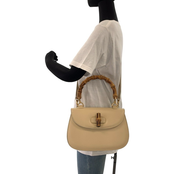 Gucci Gucci Bamboo Leather Handbag Off-White Beige Leather Handbag 0009260633 - Picture 7 of 10